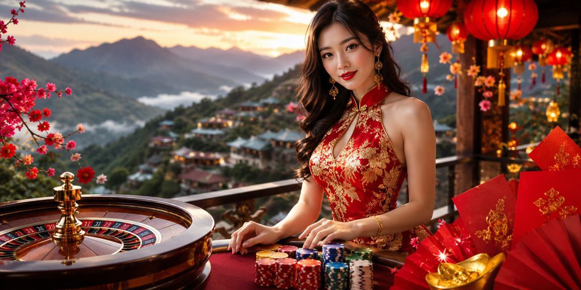 Không gian lãng mạn tại Sapa với đèn lồng và bàn roulette trực tuyến trên màn hình